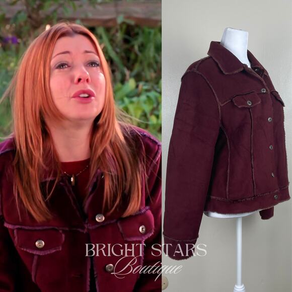 Rare Dark Red Faux Suede Jacket ASO Willow Buffy the Vampire Slayer Fall Classic - Picture 4 of 14
